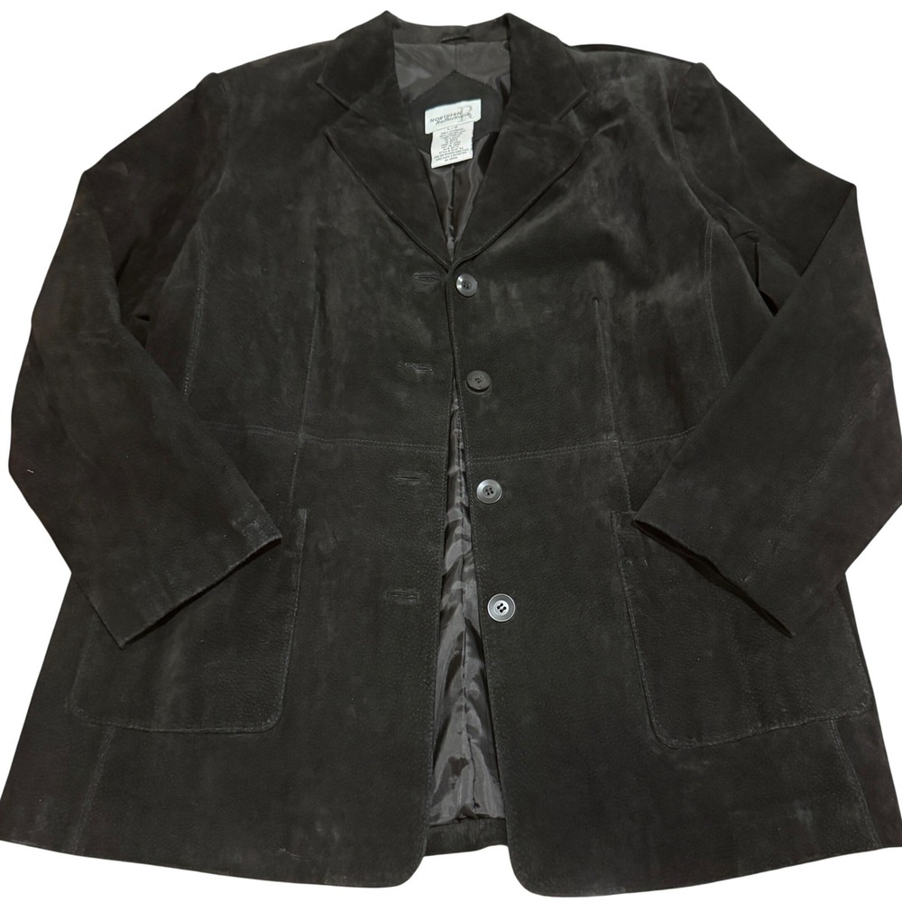 Vintage 90s Northern Reflections Black Suede Leather Blazer Jacket Women's Large